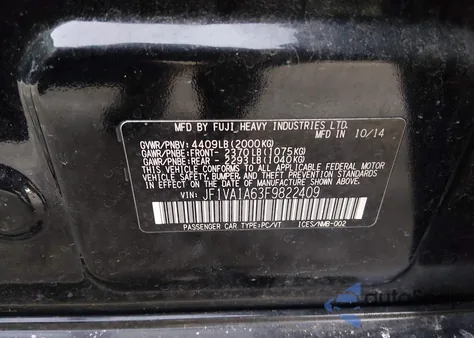 2015 Subaru Wrx из США, поврежденный, VIN JF1VA1A63F9822409